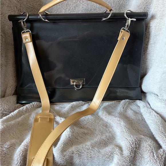 Beijo Patent Leather Black and Tan Laptop Bag - Picture 1 of 13